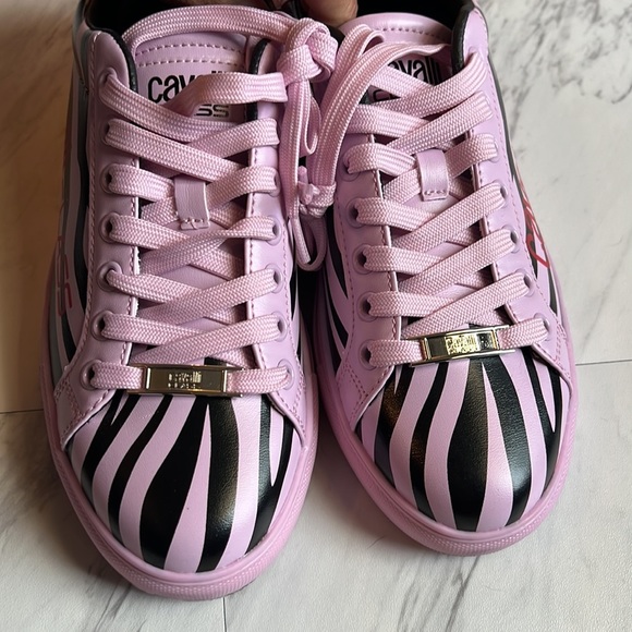 Roberto Cavalli Class pink black zebra trainer sneaker lace up size 39 9 shoe - Picture 5 of 10
